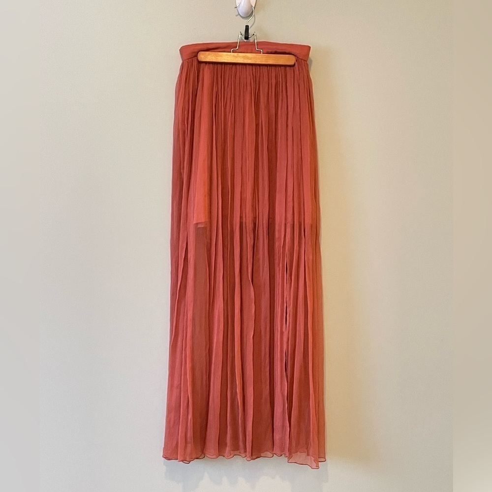 Stills maxi 100% silk flowing pleats rust colour skirt